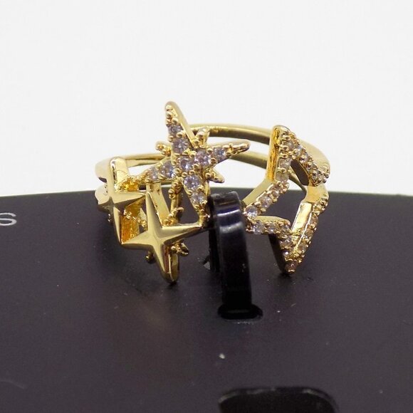 INC International Concepts Stars Ring Clear Pave Crystals Gold-Tone Open Star - Picture 1 of 3